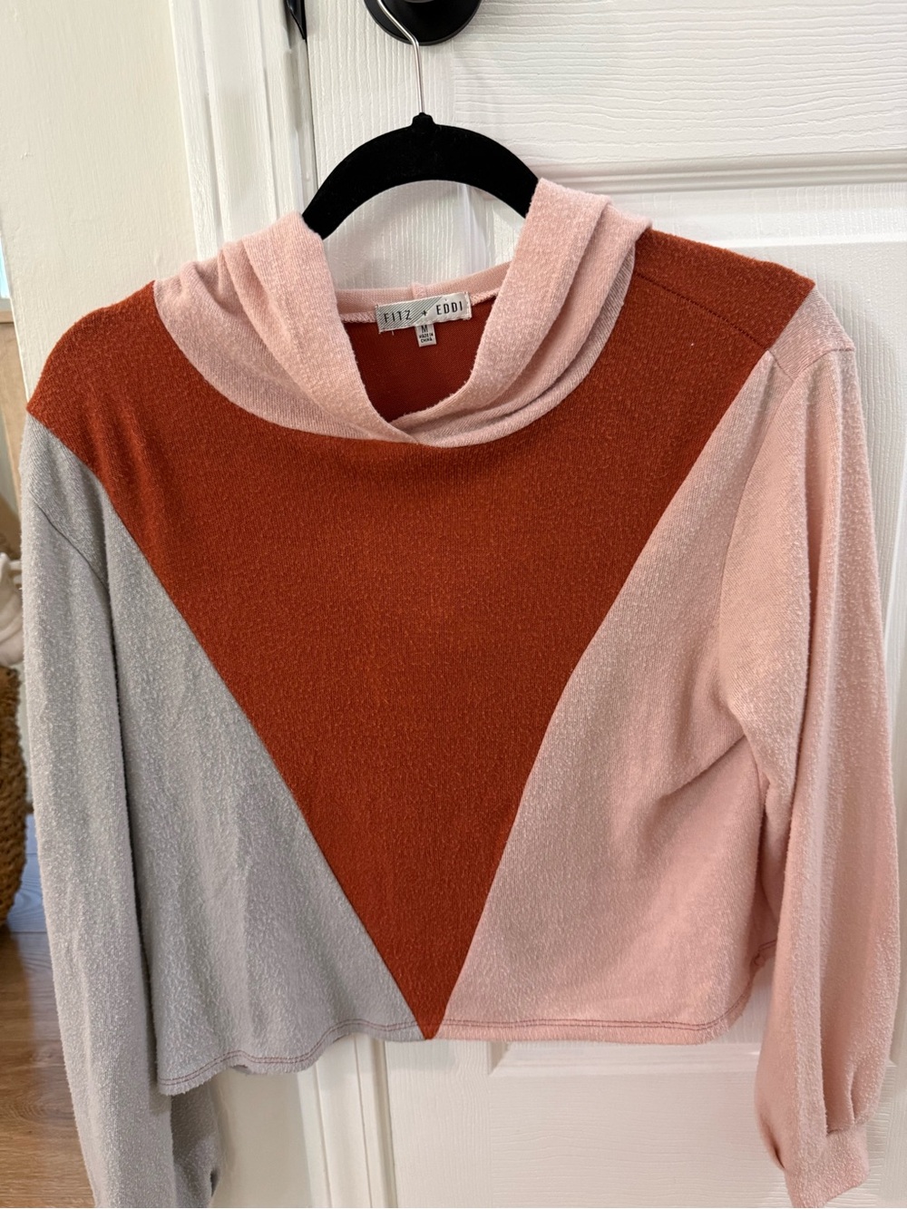 Fitz + Eddy Colorblock Cowl Neck Sweater in Pink, Rust & Light Gray